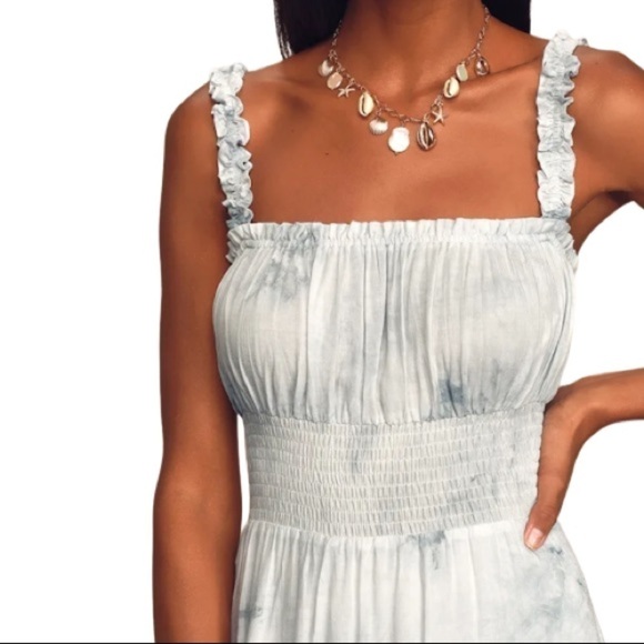 Lulus X LUSH Ruffle Luck Blue Tie-Dye Ruffled Midi Dress - Picture 2 of 12
